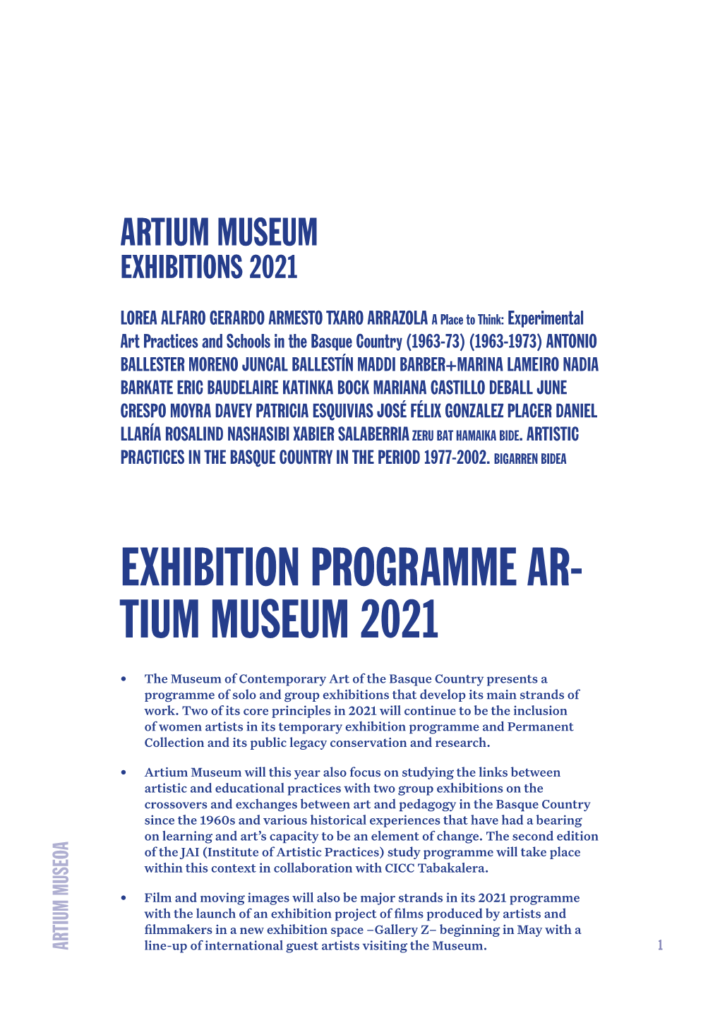 Exhibition Programme Ar- Tium Museum 2021