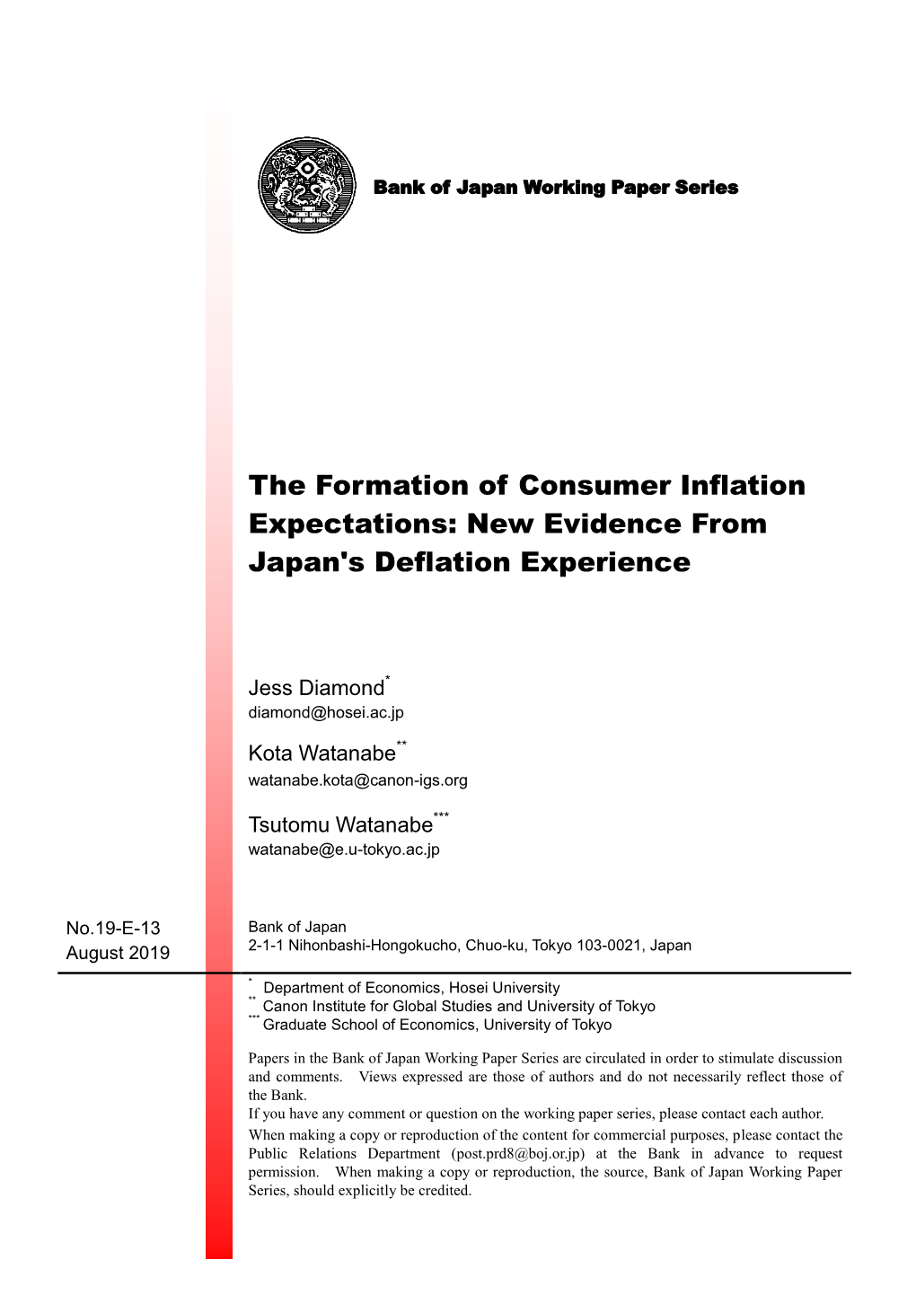 The Formation of Consumer Inflation Expectations: New Evidence from Japan's Deflation Experience