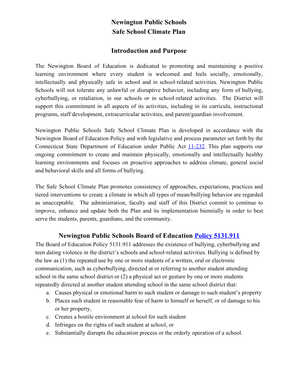 NPS Safe School Climate Plan