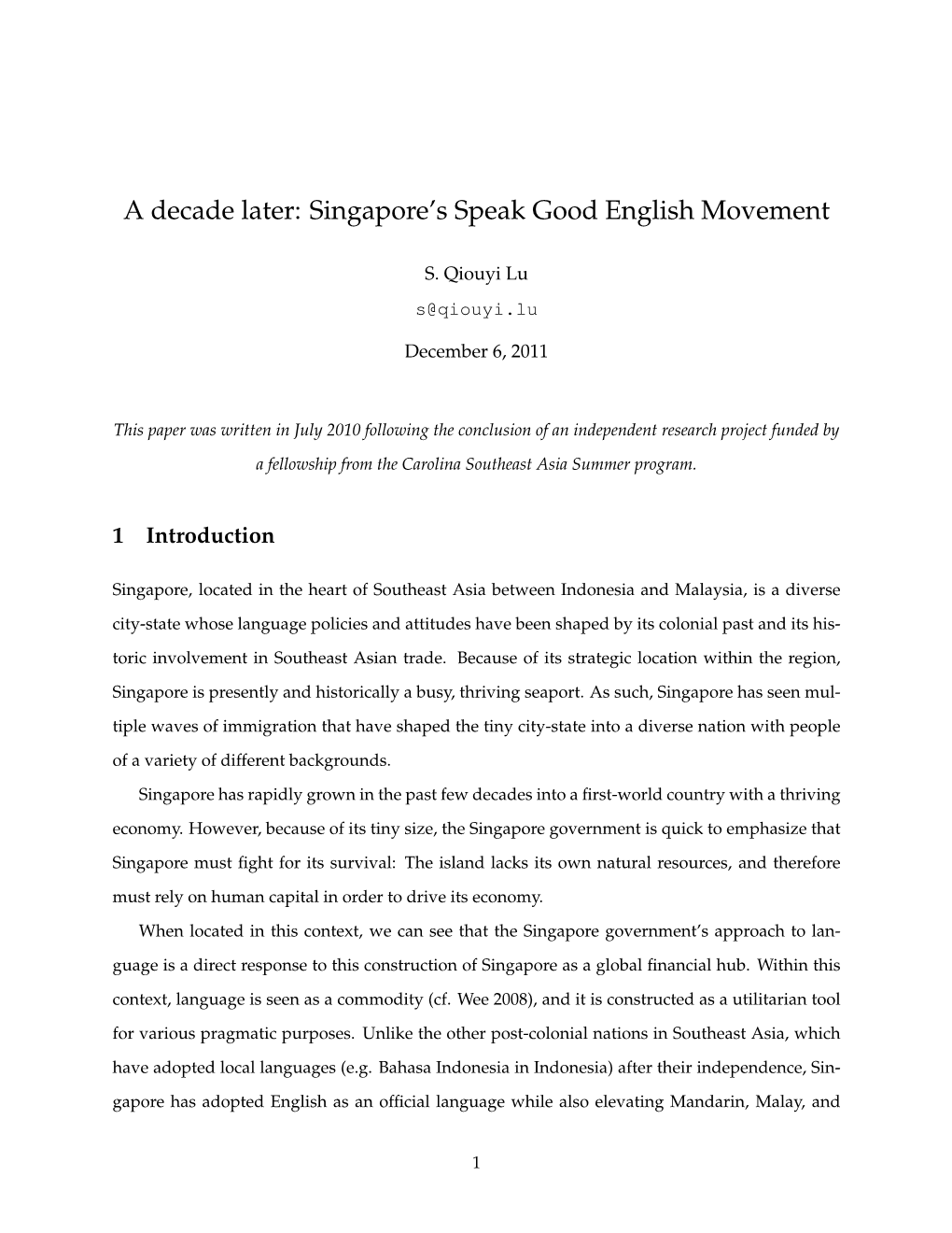 A Decade Later: Singapore's Speak Good English Movement