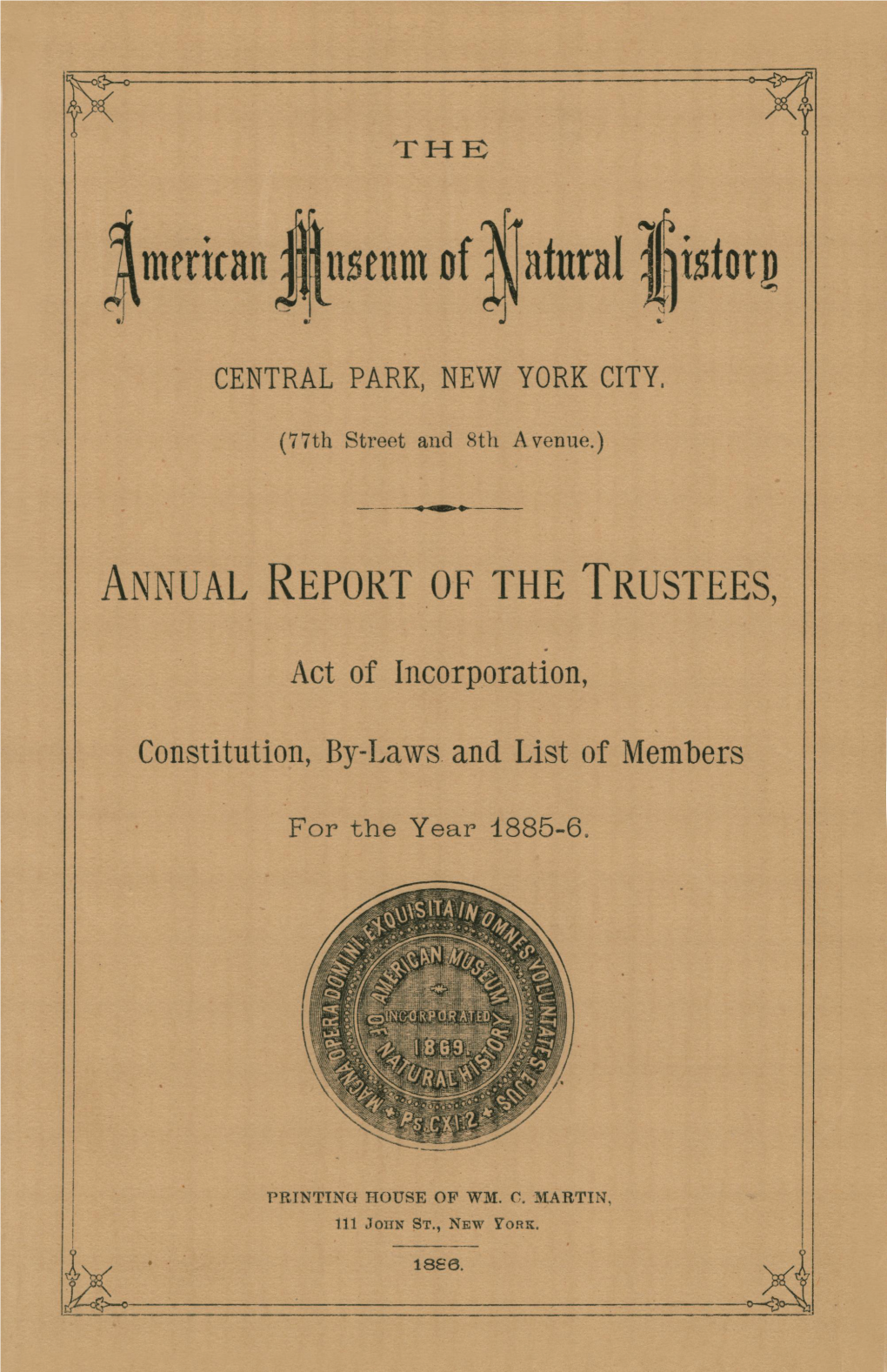 ANNUAL REPORT of the TRUSTEES, Act of Incorporation, Constitution, By-Laws