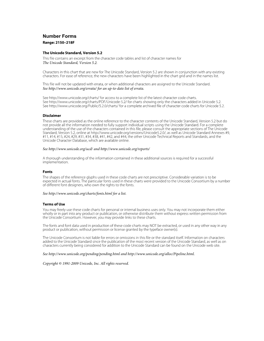 The Unicode Standard 5.2 Code Charts