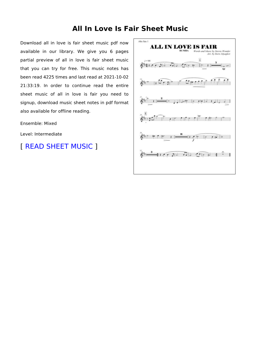 All in Love Is Fair Sheet Music