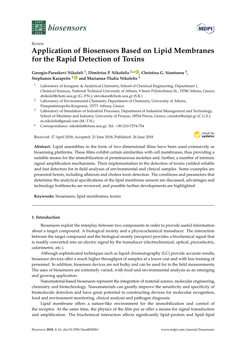 Application of Biosensors Based on Lipid Membranes for the Rapid Detection of Toxins