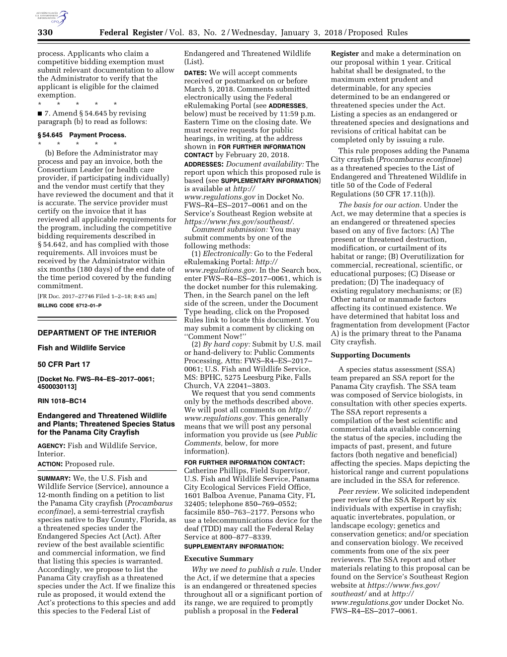 Federal Register/Vol. 83, No. 2/Wednesday, January 3, 2018