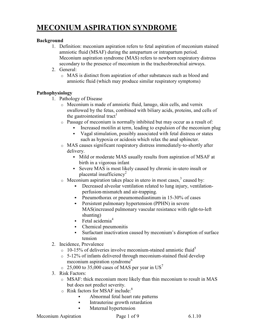 Meconium Aspiration Syndrome