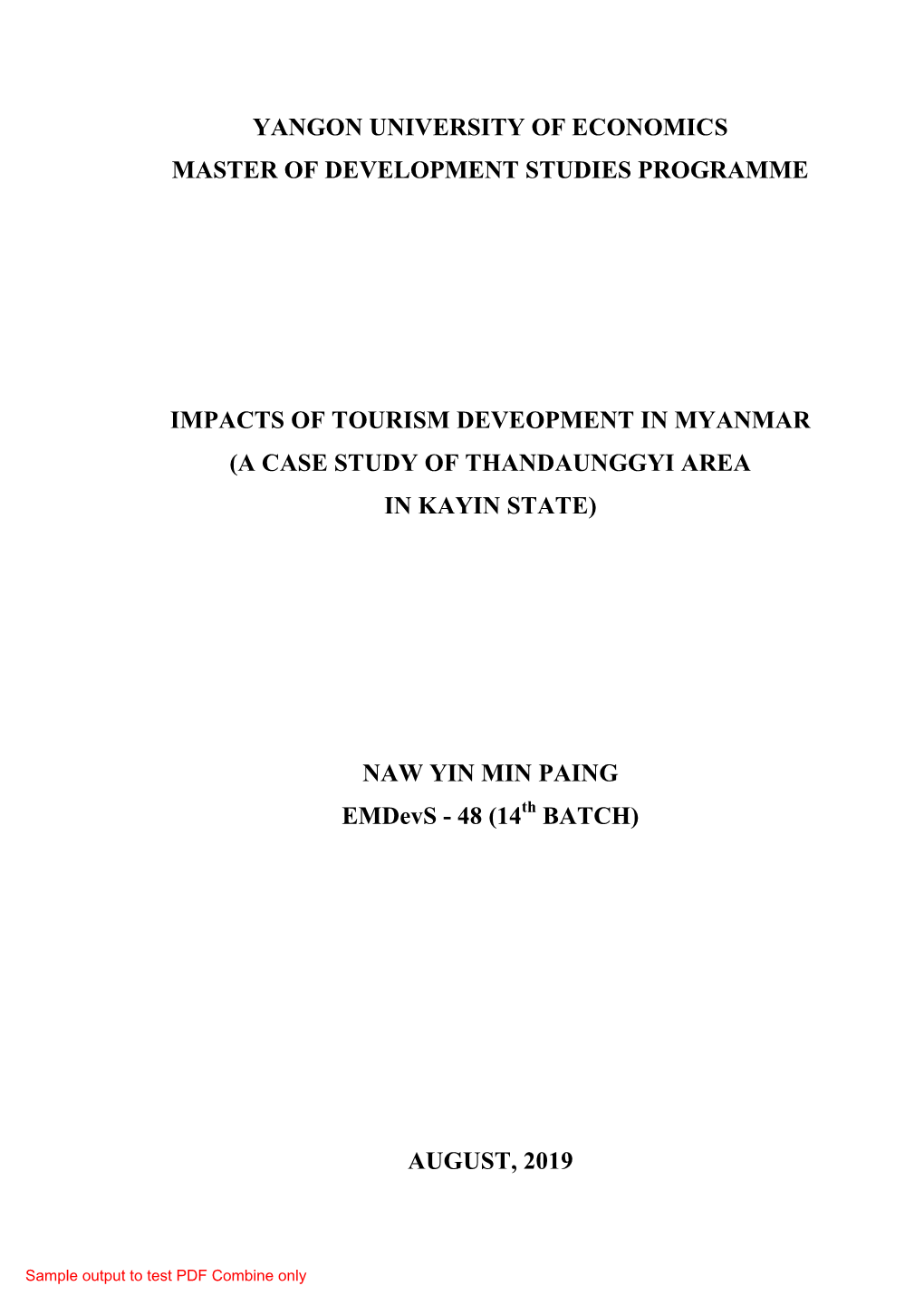 Yangon University of Economics Master of Development Studies Programme