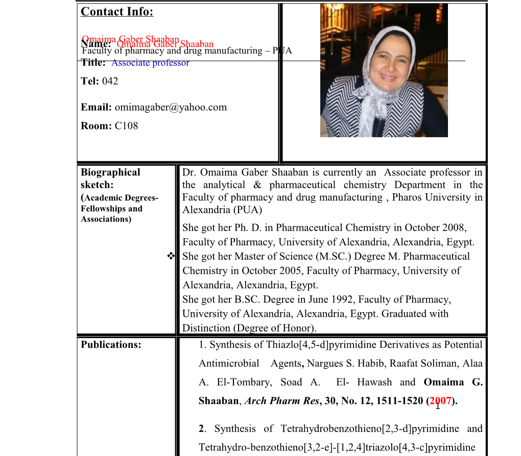 Omaima Gaber Shaaban Associate Professor