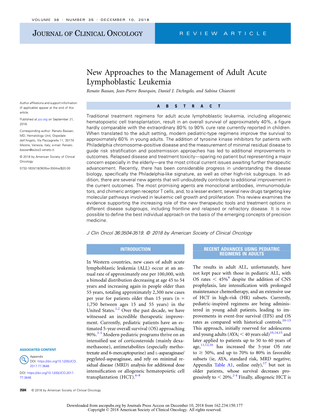 New Approaches to the Management of Adult Acute Lymphoblastic Leukemia Renato Bassan, Jean-Pierre Bourquin, Daniel J