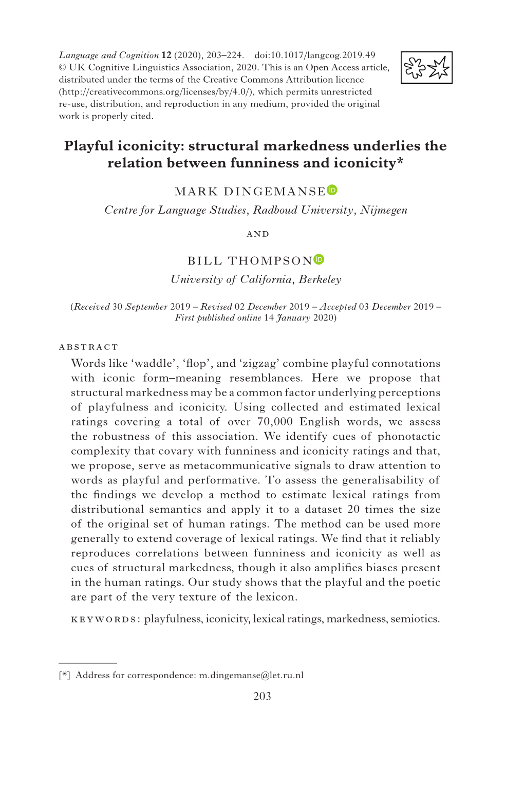 Playful Iconicity: Structural Markedness Underlies the Relation Between Funniness and Iconicity*