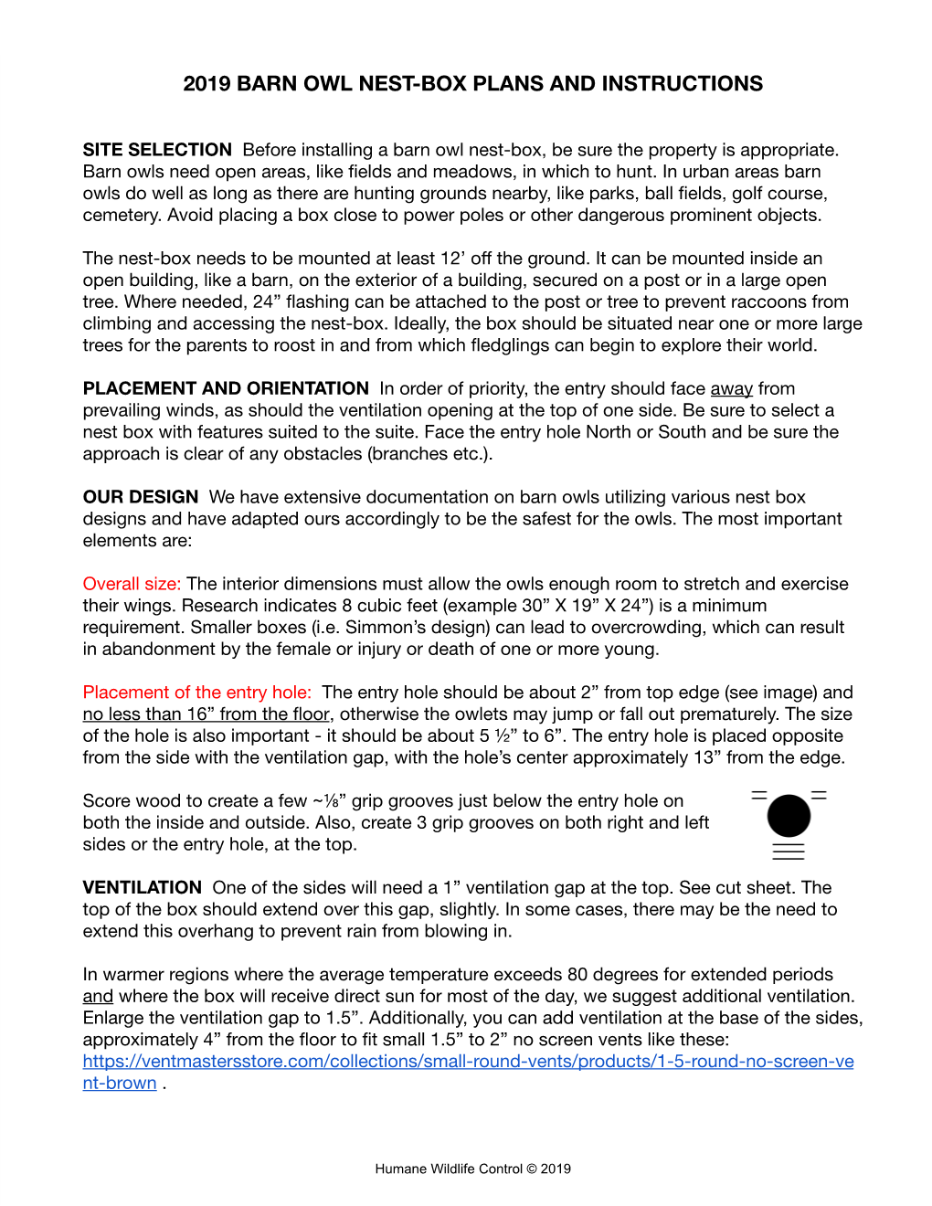 2019 Barn Owl Nest-Box Plans and Instructions