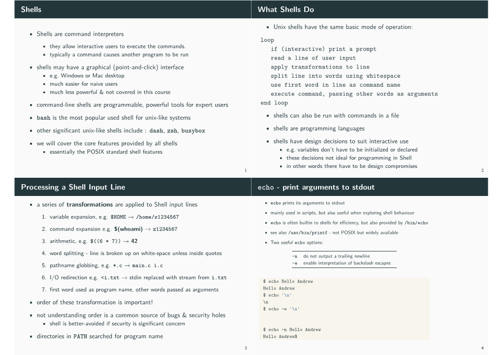 Shells What Shells Do Processing a Shell Input Line Echo