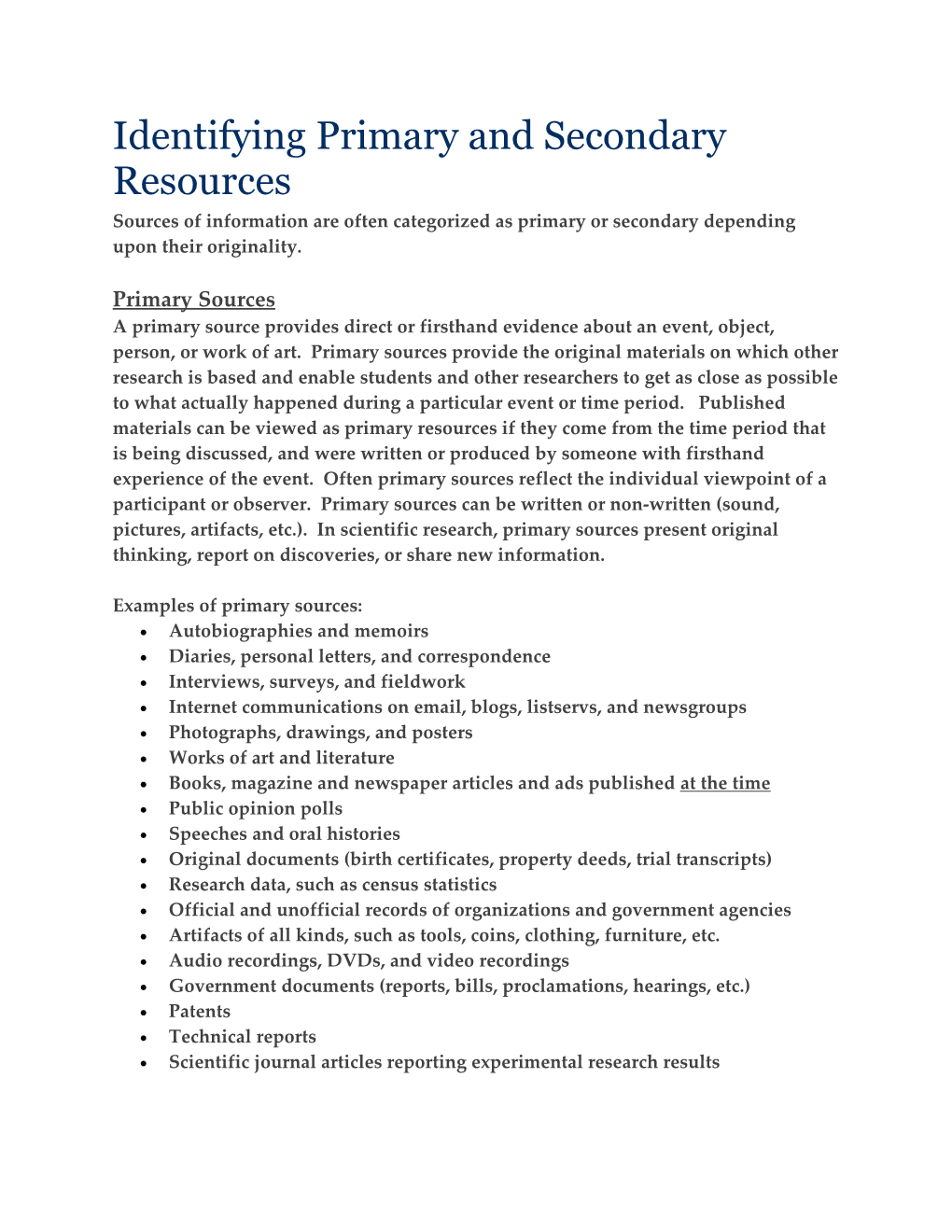 Identifying Primary and Secondary Resources