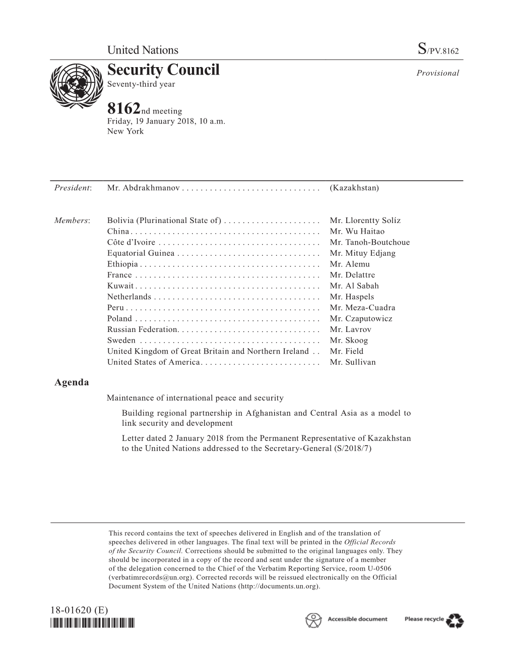 S/PV.8162 Maintenance of International Peace and Security 19/01/2018