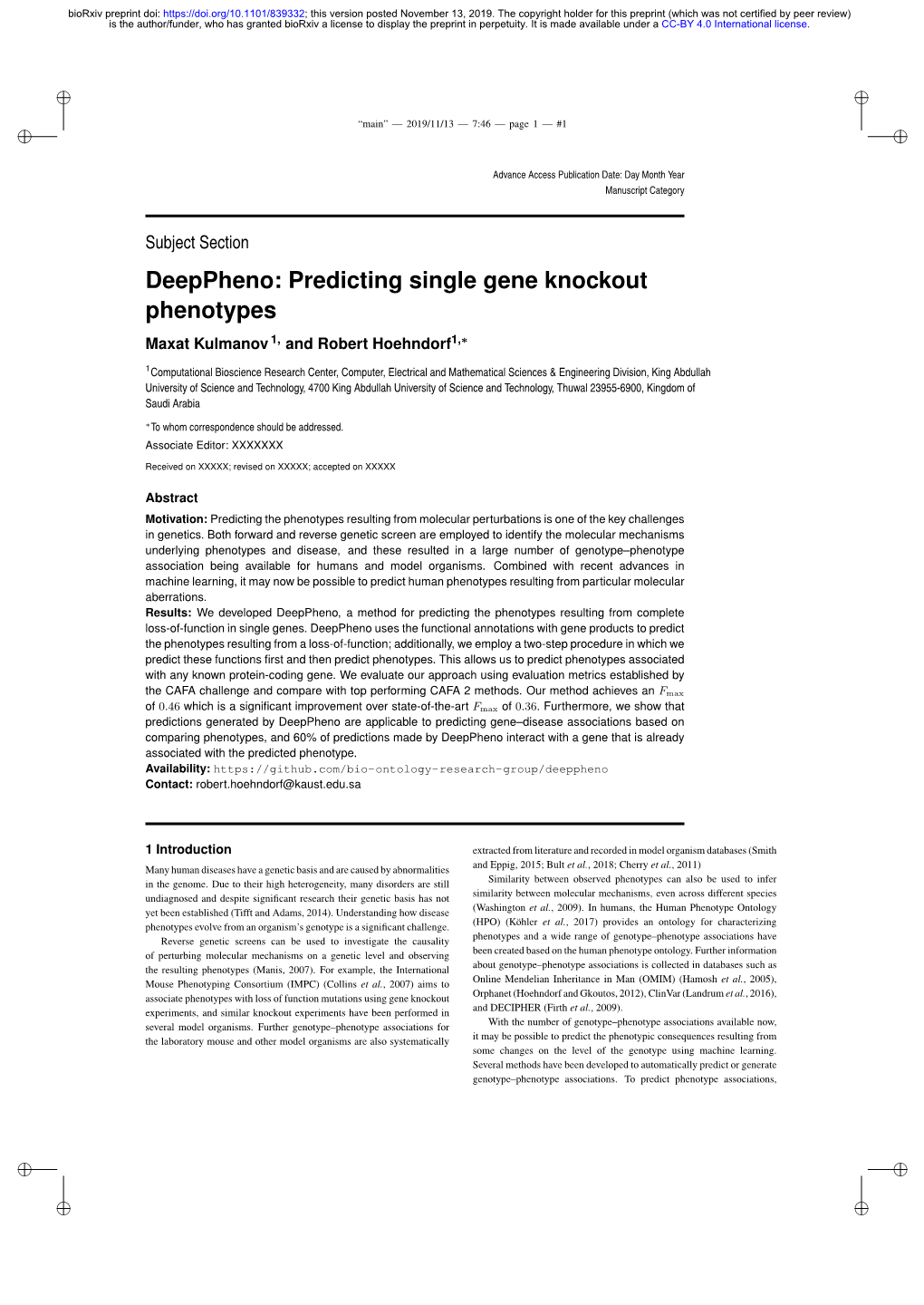 Deeppheno: Predicting Single Gene Knockout Phenotypes Maxat Kulmanov 1, and Robert Hoehndorf1,∗