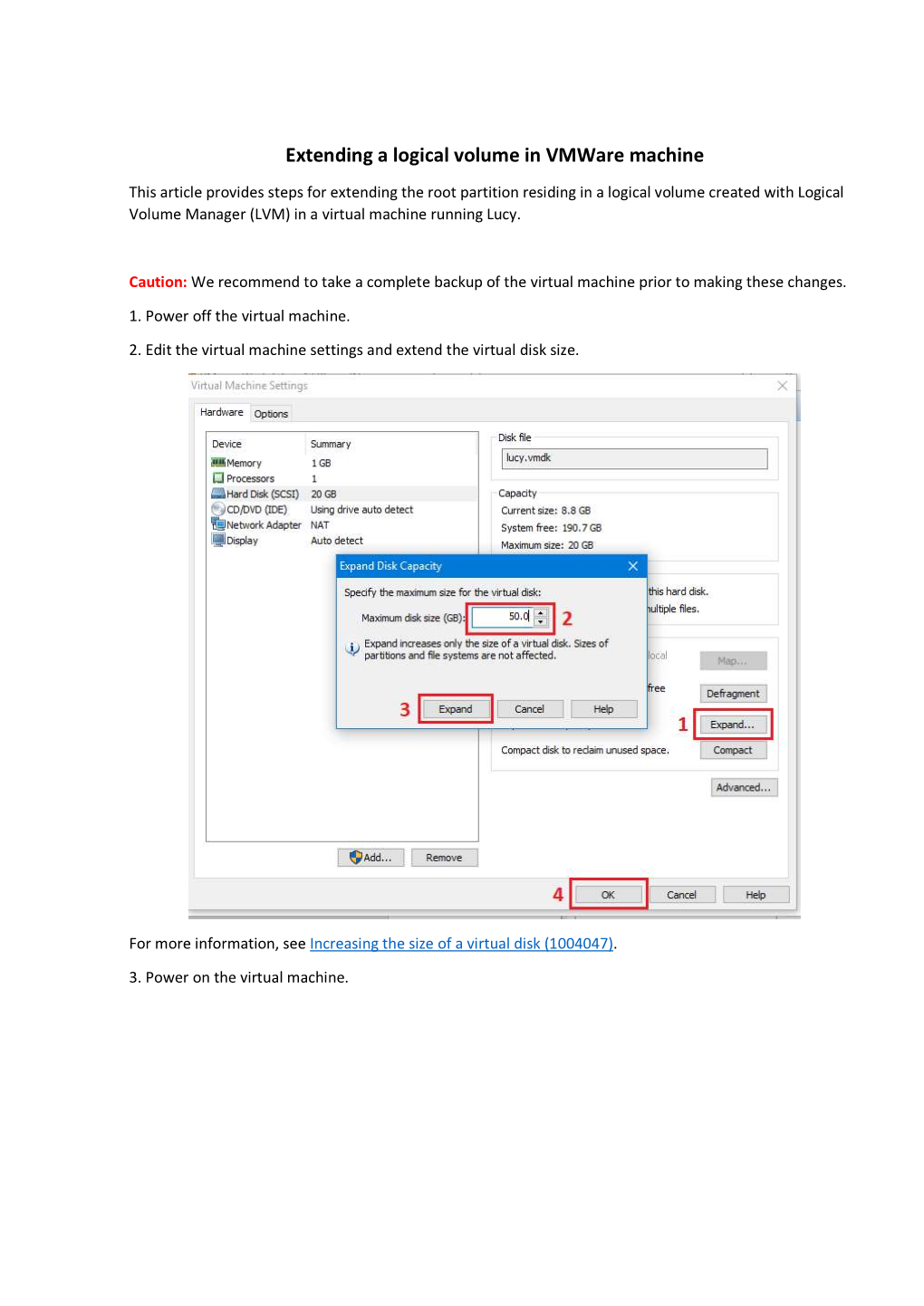 Extending a Logical Volume in Vmware Machine