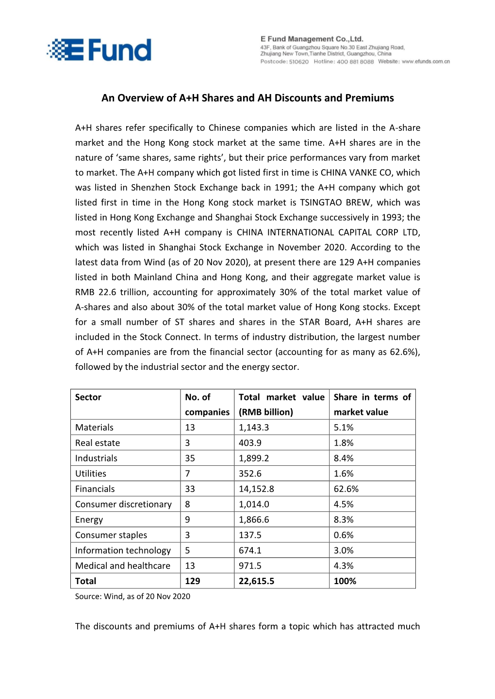 An Overview of A+H Shares and AH Discounts and Premiums