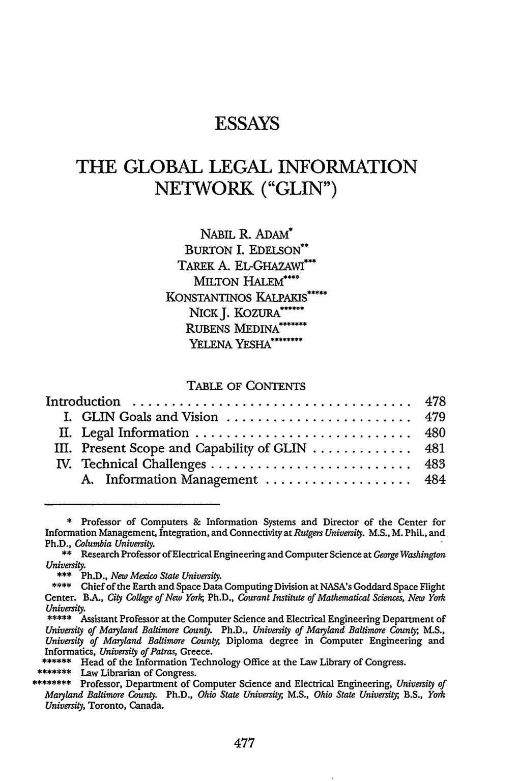 Essays the Global Legal Information Network ("Glin")