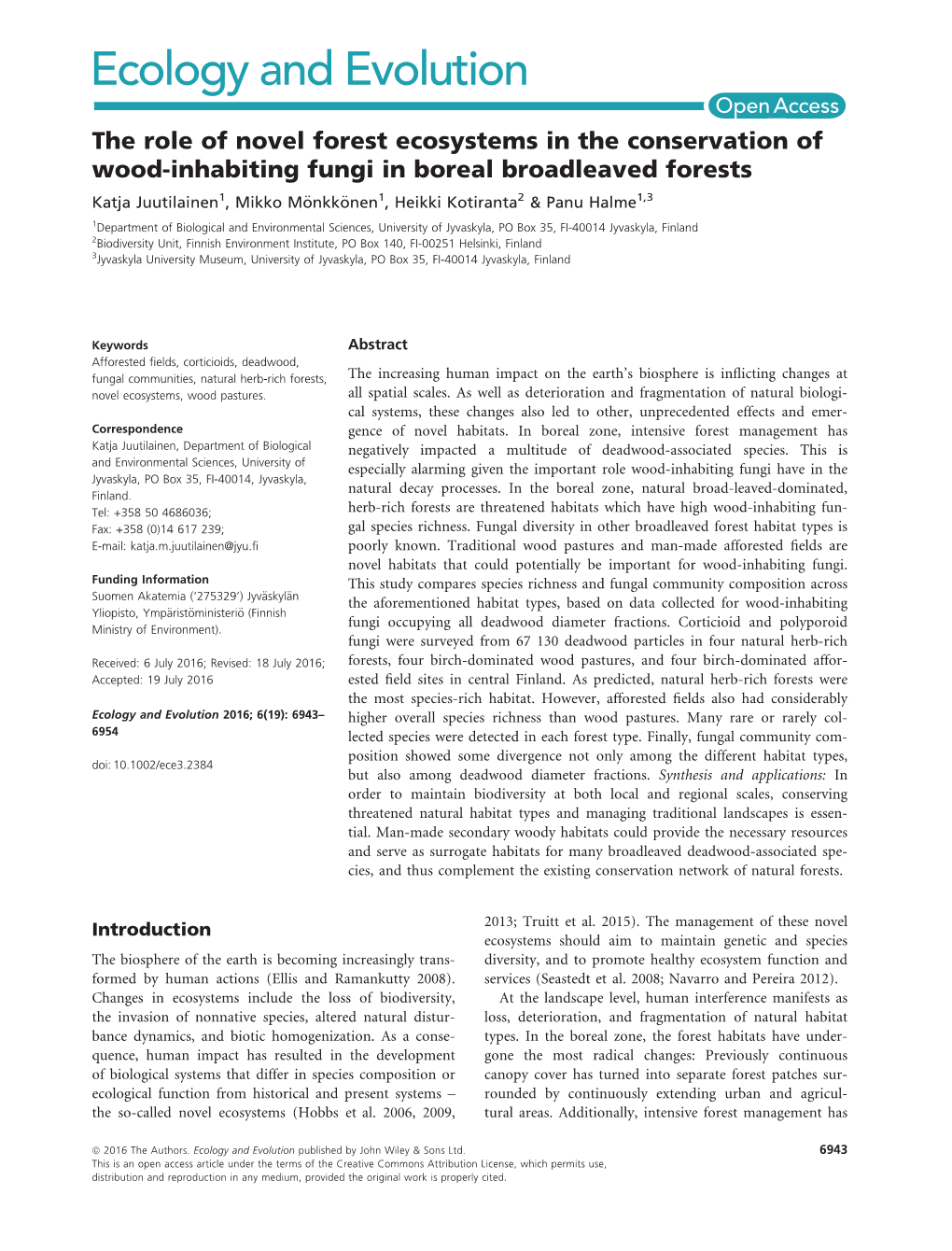 Inhabiting Fungi in Boreal Broadleaved Forests