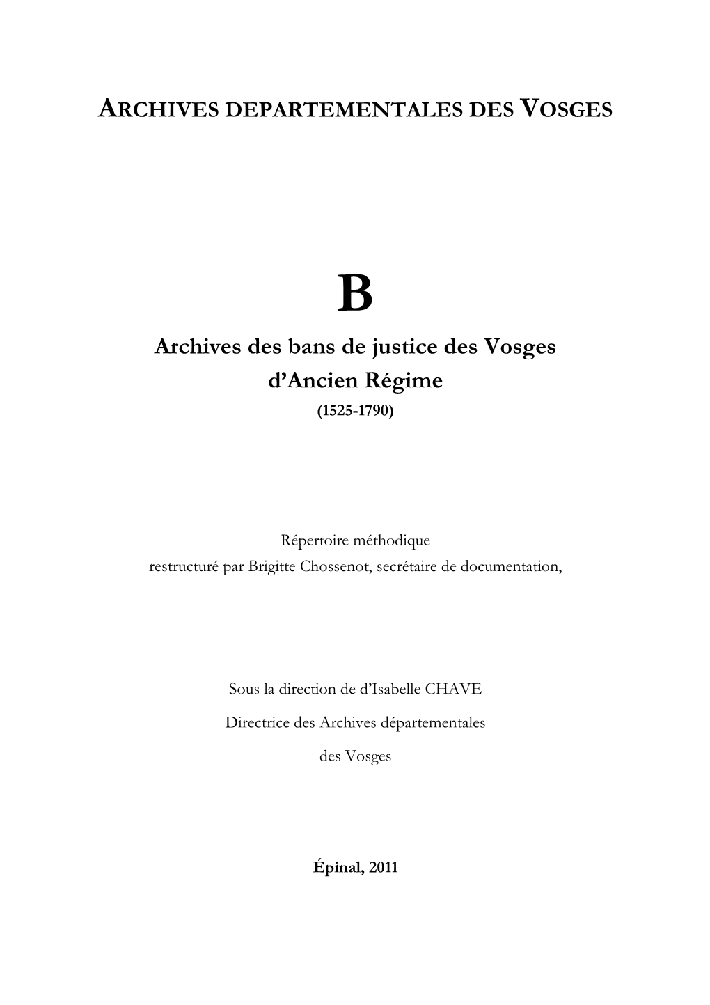Archives Des Bans De Justice Des Vosges D'ancien Régime