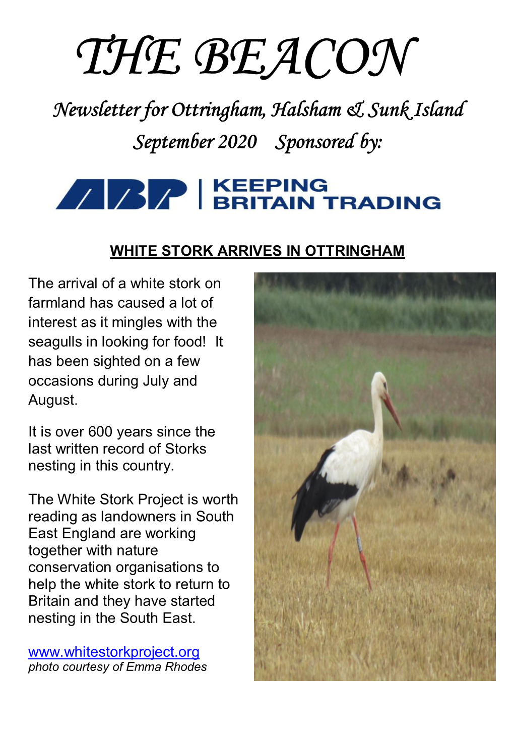 THE BEACON Newsletter for Ottringham, Halsham & Sunk Island September 2020 Sponsored By