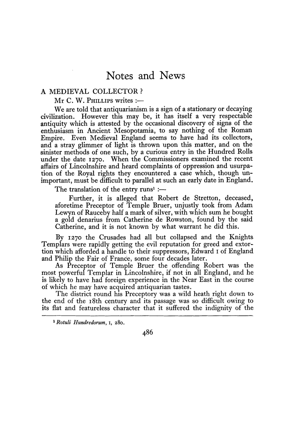 Notes and News a MEDIEVAL COLLECTOR ? Mr C