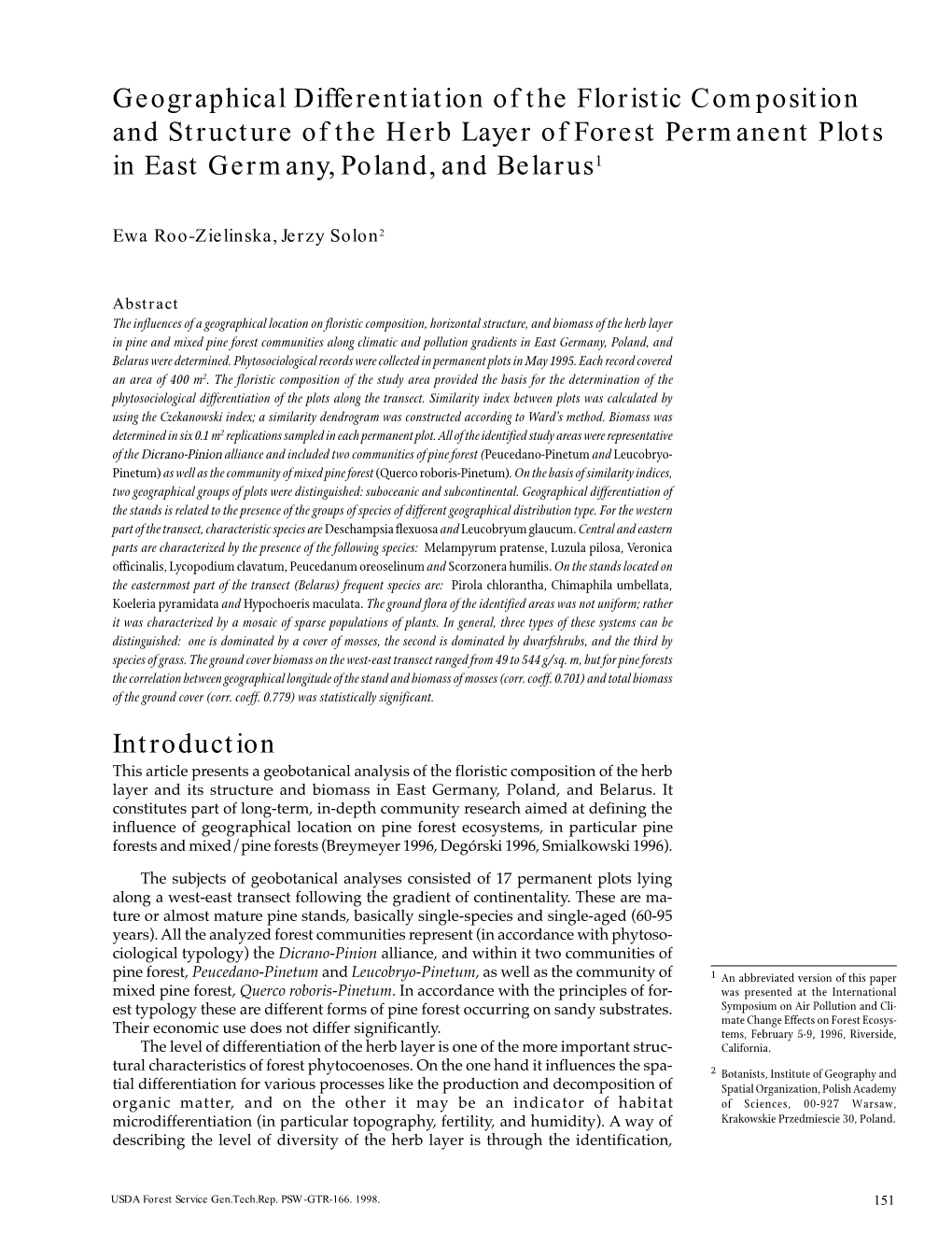 Geographical Differentiation of the Floristic Composition and Structure of the Herb Layer of Forest Permanent Plots in East Germany, Poland, and Belarus1