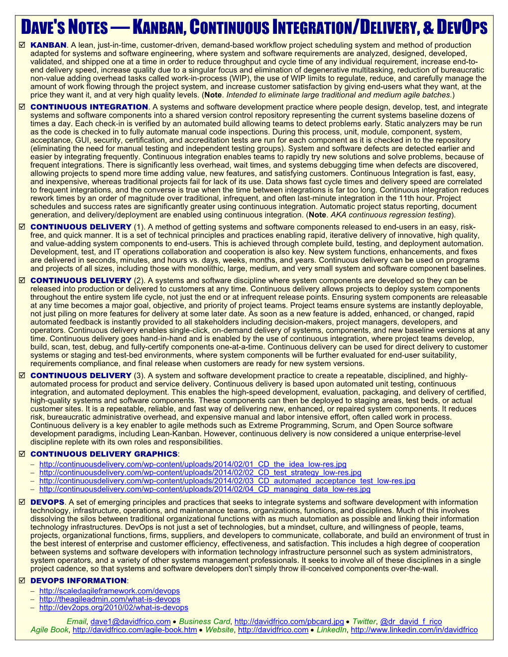 Dave's Notes —Kanban,Continuous