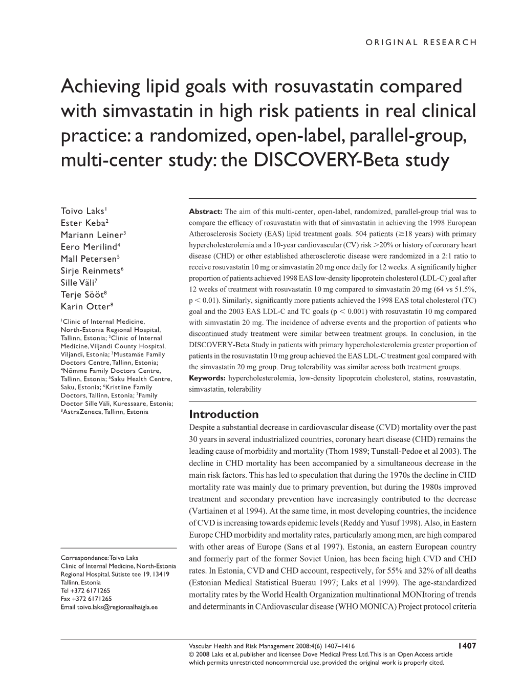 Achieving Lipid Goals with Rosuvastatin Compared with Simvastatin in High Risk Patients in Real Clinical Practice