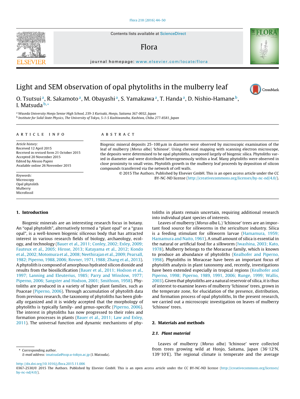 Light and SEM Observation of Opal Phytoliths in the Mulberry Leaf