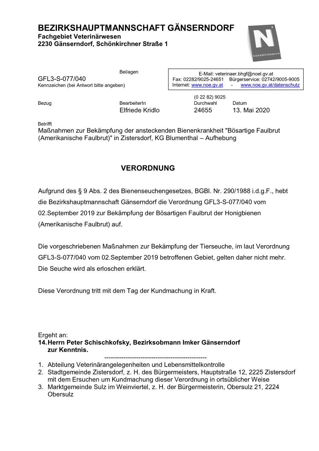 BEZIRKSHAUPTMANNSCHAFT GÄNSERNDORF Fachgebiet Veterinärwesen 2230 Gänserndorf, Schönkirchner Straße 1