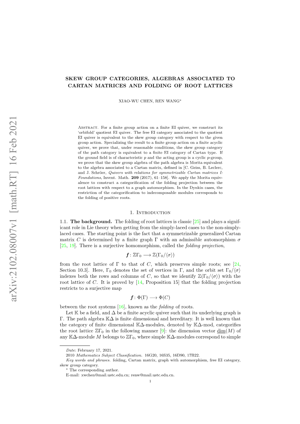 Skew Group Categories, Algebras Associated to Cartan Matrices And