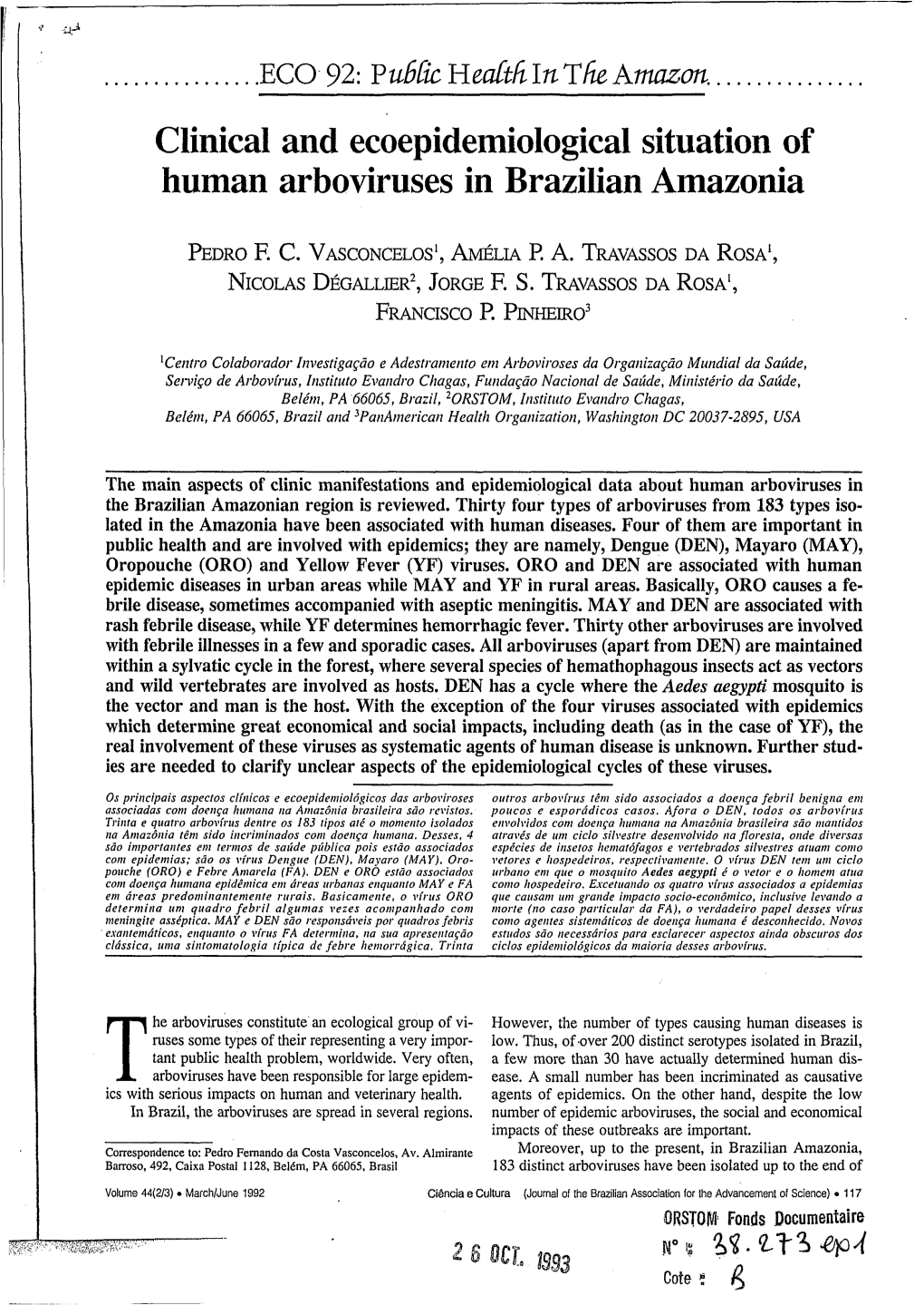 Clinical and Ecoepidemiological Situation of Human Arboviruses in Brazilian Amazonia