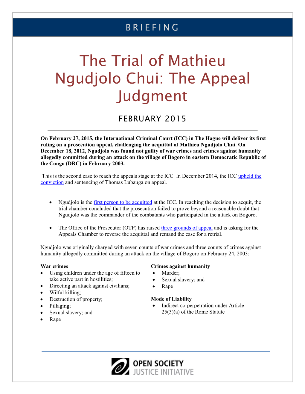 The Trial of Mathieu Ngudjolo Chui: the Appeal Judgment