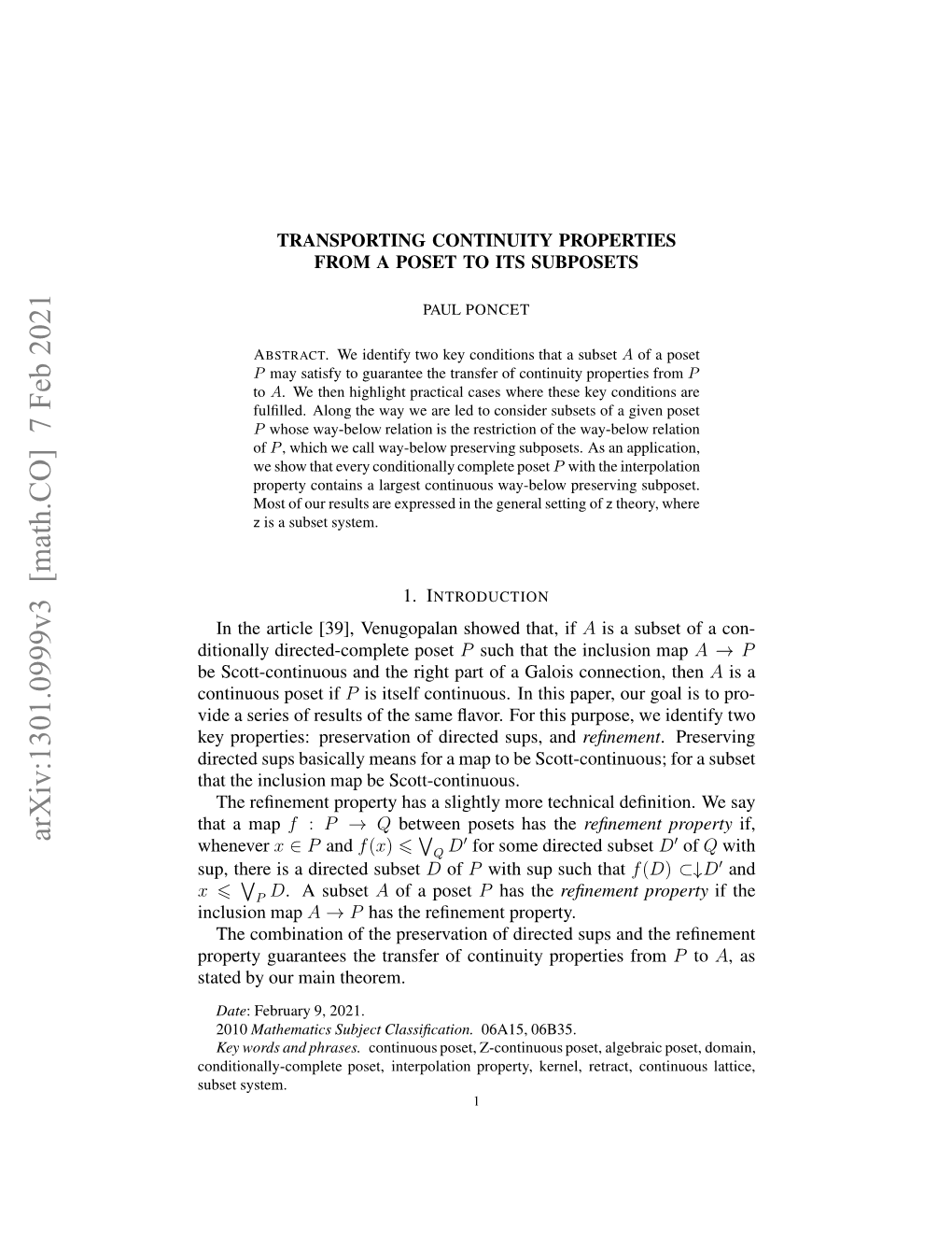 Arxiv:1301.0999V3 [Math.CO] 7 Feb 2021 E Rpris Rsraino Ietdsp,And Sups, W Purpose, Directed This of for Preservation ﬂavor