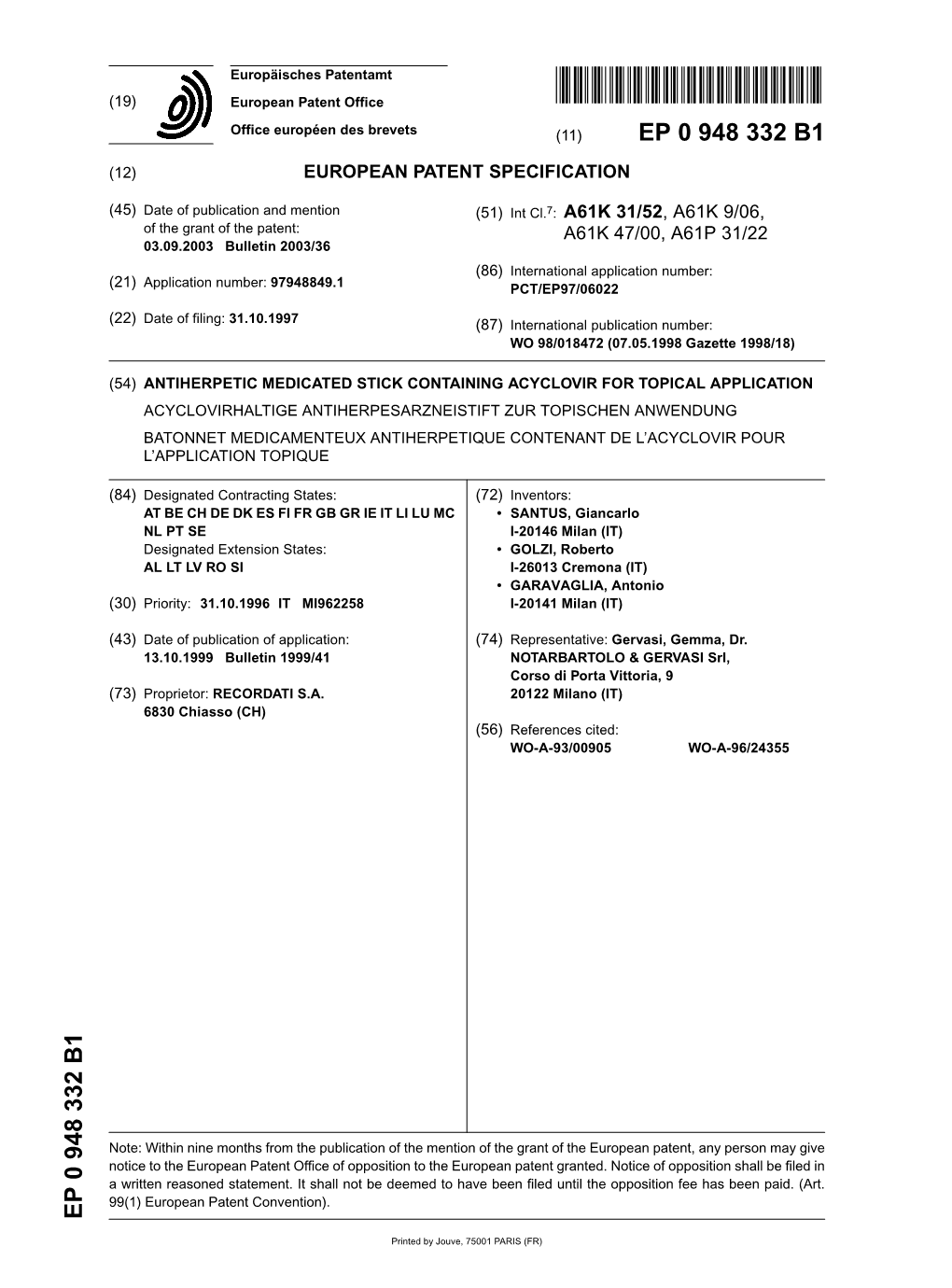 Antiherpetic Medicated Stick Containing Acyclovir For