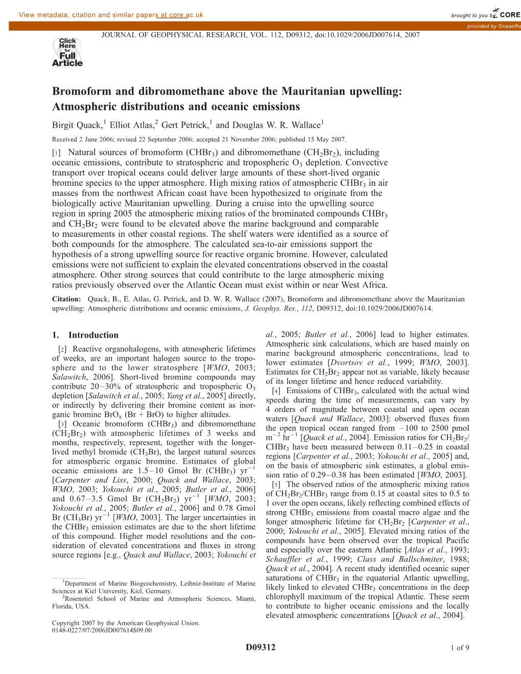 Bromoform and Dibromomethane Above the Mauritanian Upwelling