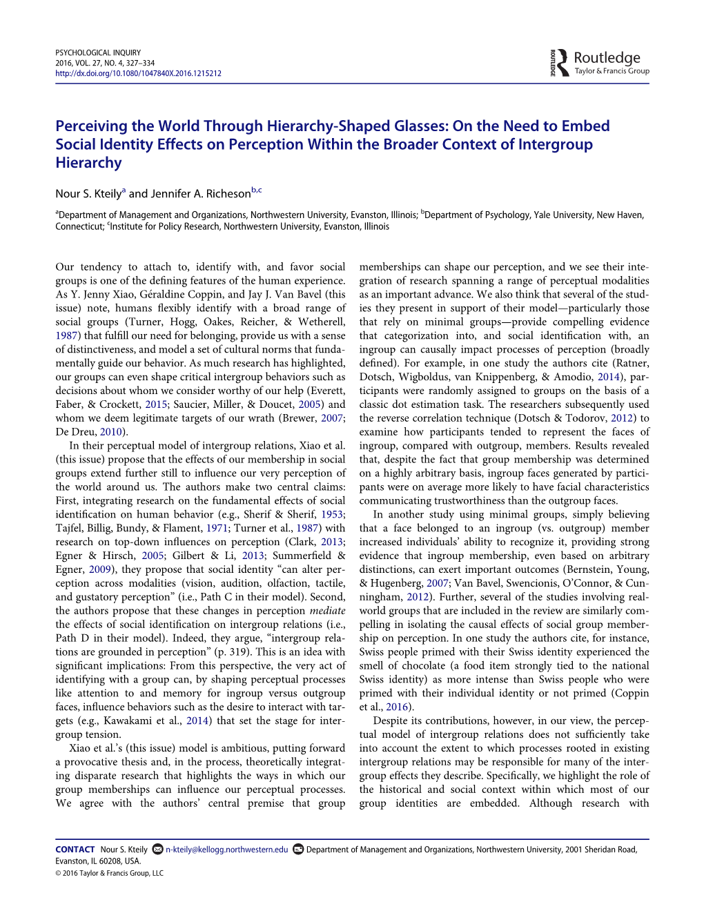 Perceiving the World Through Hierarchy-Shaped Glasses: on the Need to Embed Social Identity Effects on Perception Within the Broader Context of Intergroup Hierarchy