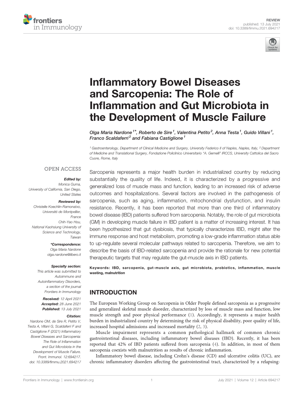 Inflammatory Bowel Diseases and Sarcopenia