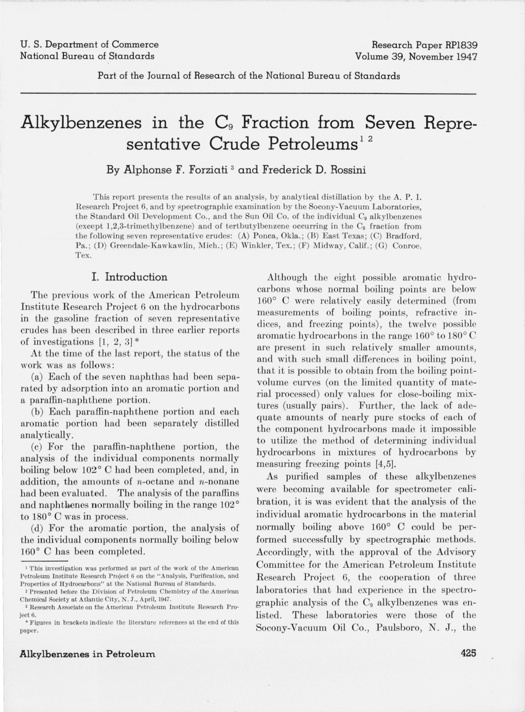 Alkylbenzenes in the C9 Fraction from Seven Representative Crude