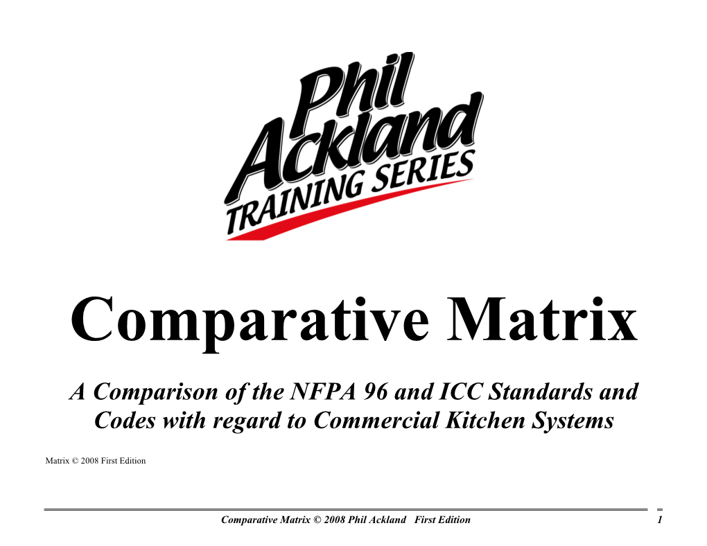 NFPA 96 and ICC Standards and Codes with Regard to Commercial Kitchen Systems