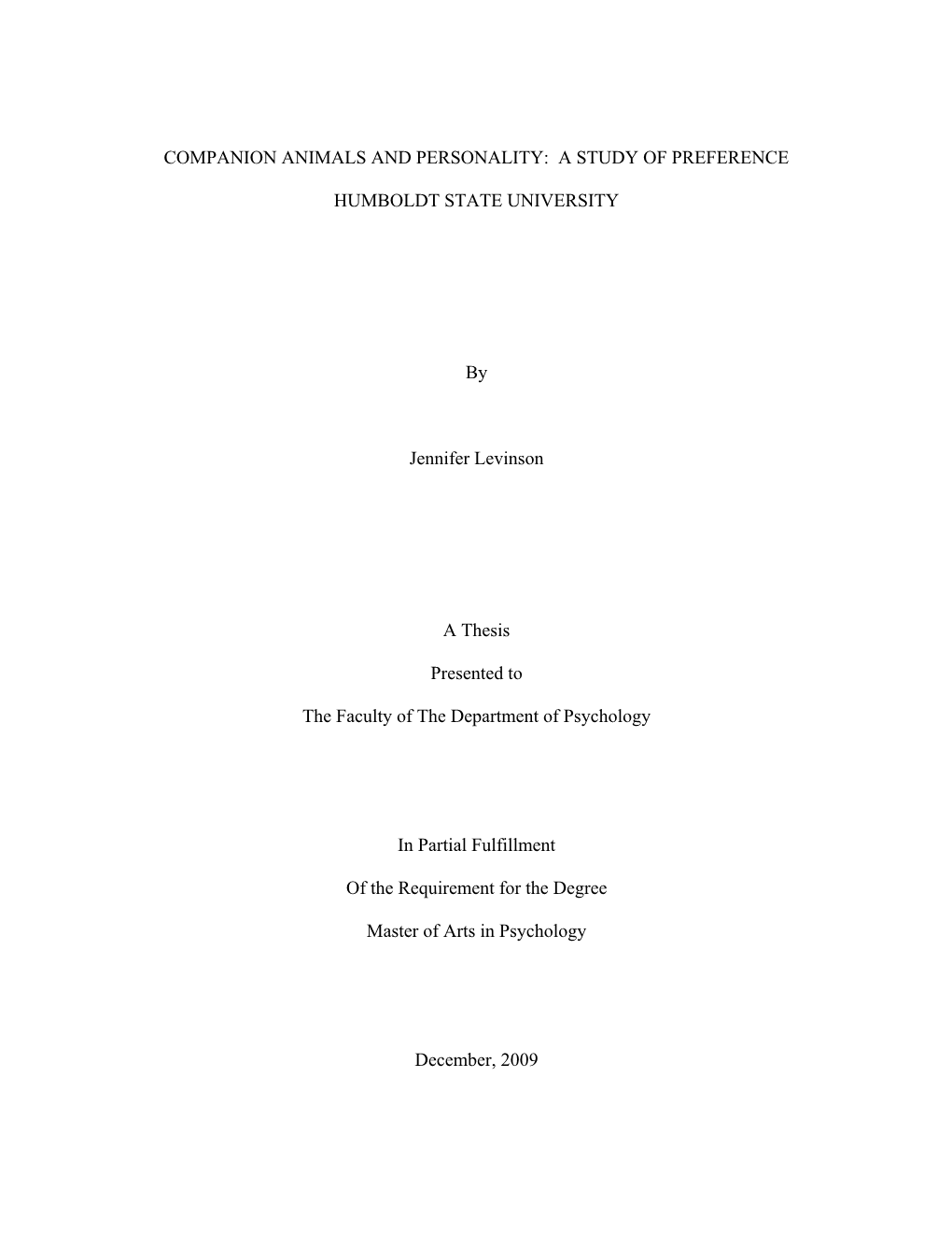 Companion Animals and Personality: a Study of Preference