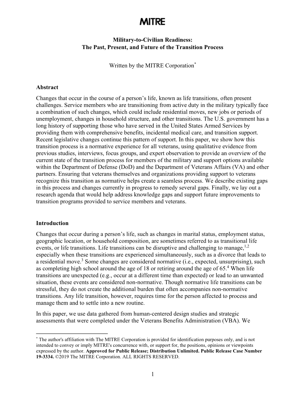 Military-To-Civilian Readiness: the Past, Present, and Future of the Transition Process