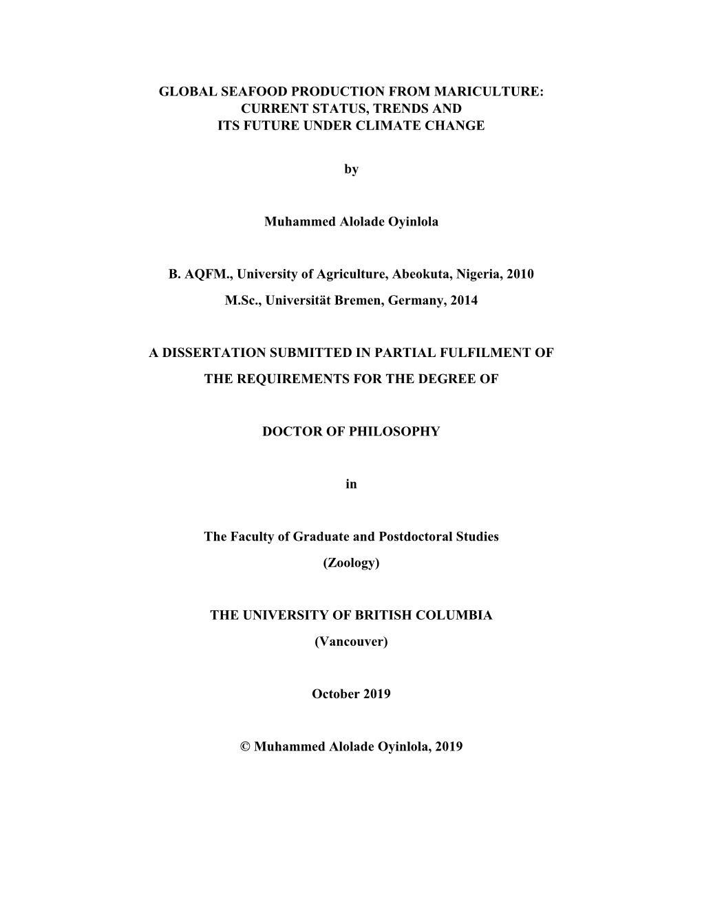 Global Seafood Production from Mariculture: Current Status, Trends and Its Future Under Climate Change