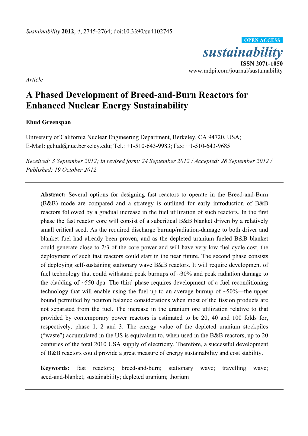 A Phased Development of Breed-And-Burn Reactors for Enhanced Nuclear Energy Sustainability