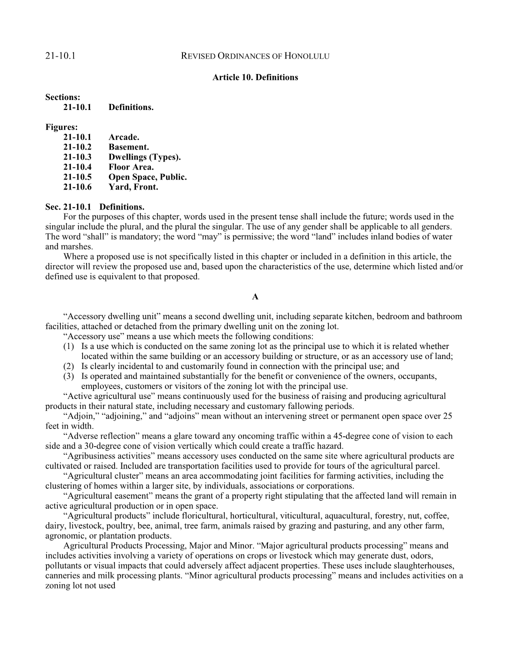 Article 10. Definitions Sections: 21-10.1 Definitions. Figures