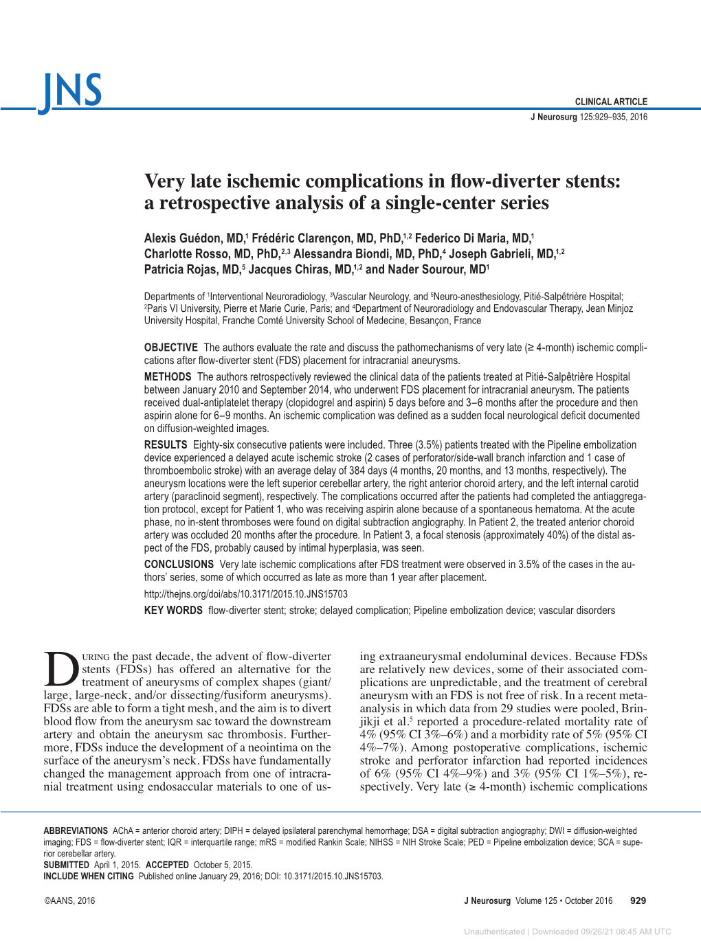 Very Late Ischemic Complications in Flow-Diverter Stents: a Retrospective Analysis of a Single-Center Series