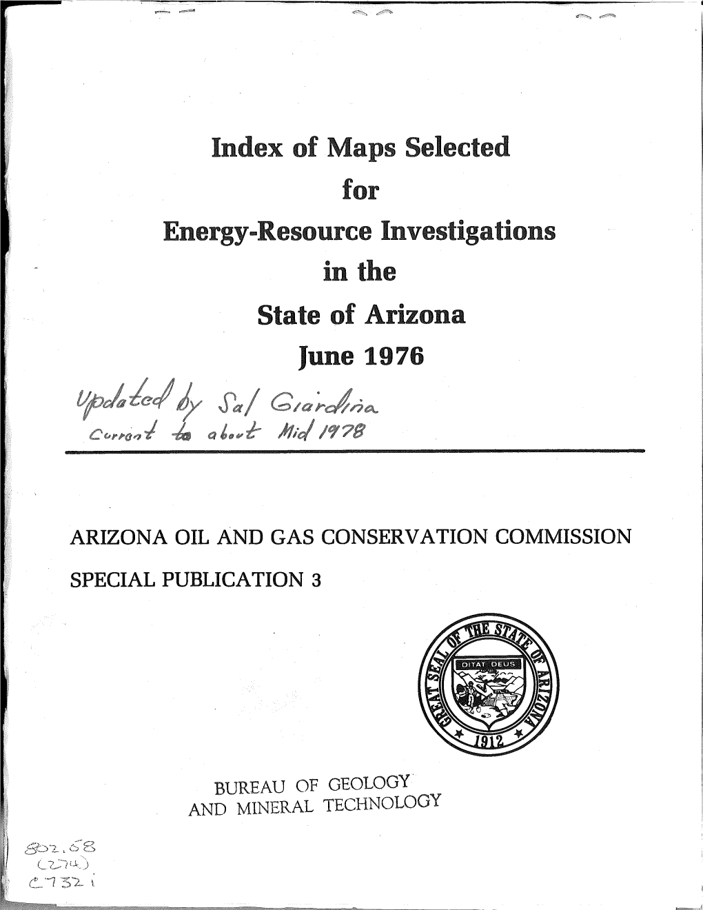 Index of Maps Selected for Energy ... Resource Investigations in the State of Arizona June 1976