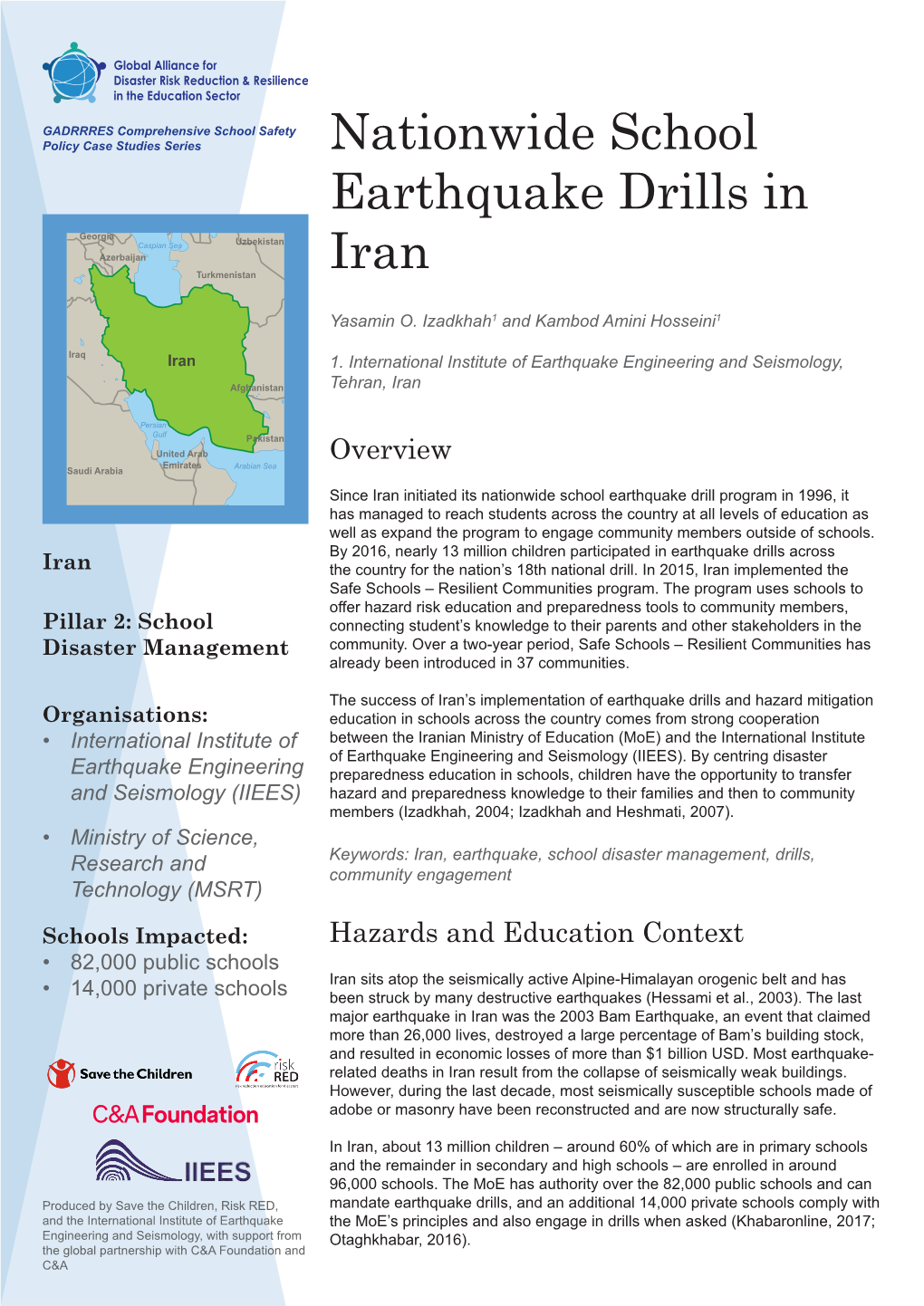 Nationwide School Earthquake Drills in Iran, of Schools in Creating Earthquake-Safer GADRRRES Comprehensive School Safety Policy Case Studies Series