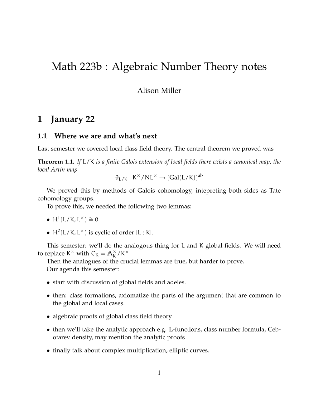 Algebraic Number Theory Notes